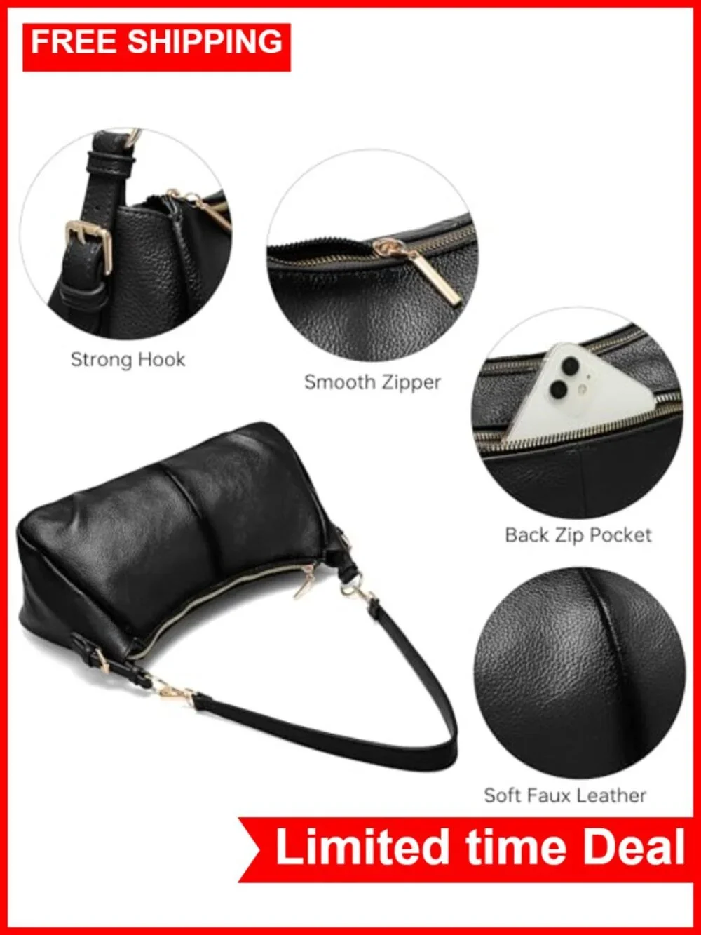 Women's Hobo Handbag Vegan Leather Shoulder Purse Satchel